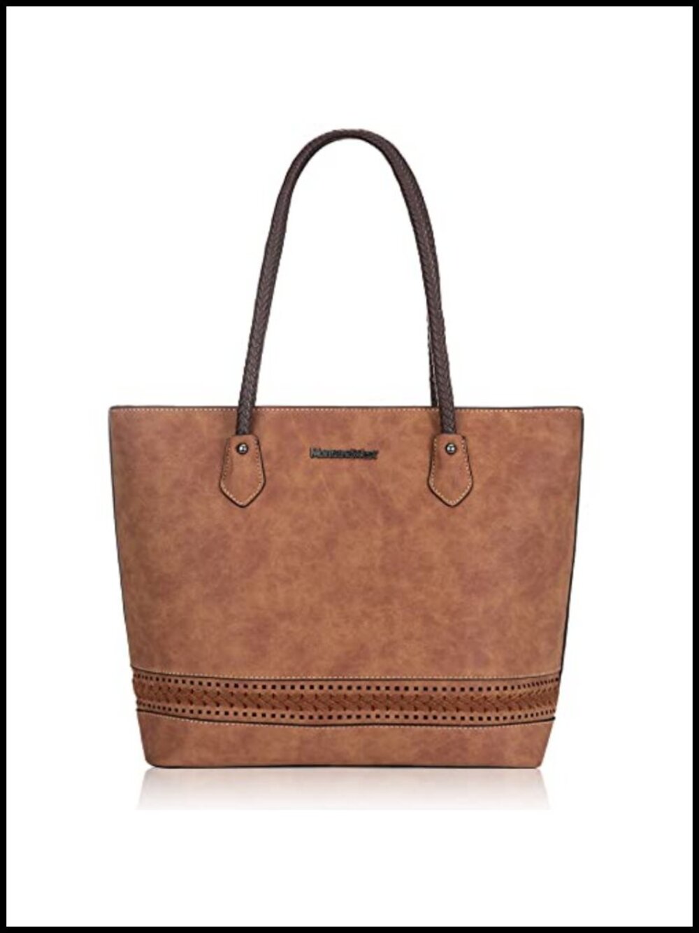 Woven Tote Bag Vegan Leather Womens Handbag with Back Zipper Pocket